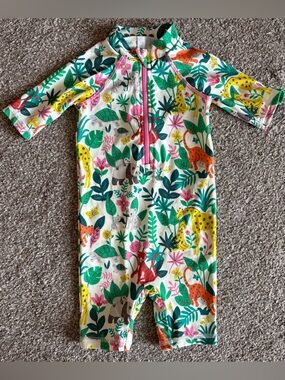 Baby Boden Multicolor Jungle Print One-Piece Swimsuit - White Base